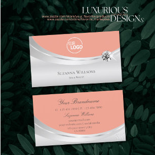 Stylish Coral Silver Decor with Logo and Diamond Business Card