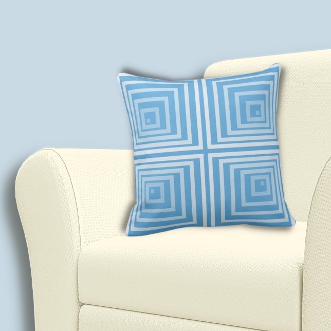 Stylish Cornered Blue Nested Box Pattern Cushion (Stylish Cornered Blue Nested Box Pattern Throw Pillow)