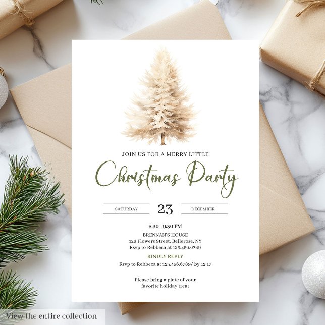 Stylish Cosy Sage Neutral Ivory Christmas Party Invitation (Stylish Cozy Sage Neutral Ivory Christmas Party Invitation)