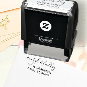 Stylish Couple Script Calligraphy Wedding Address Self-inking Stamp