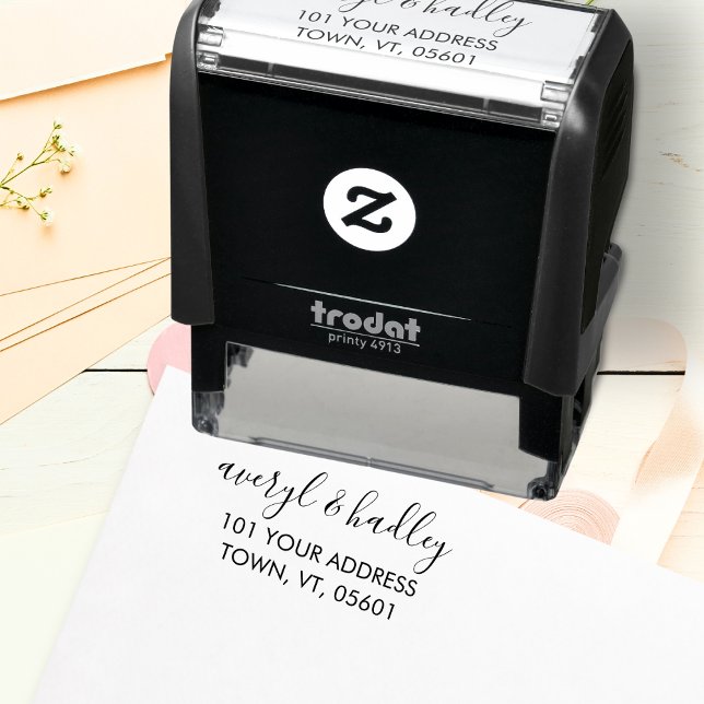 Stylish Couple Script Calligraphy Wedding Address Self-inking Stamp (Creator Uploaded)