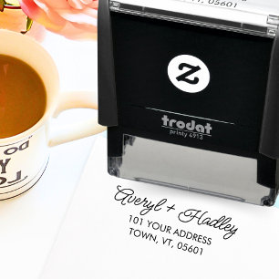 Stylish Couple Script Calligraphy Wedding Address Self-inking Stamp