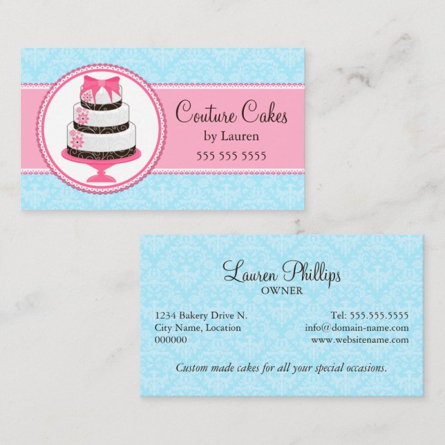 Stylish Couture Cake Bakery Business Card (Front/Back)