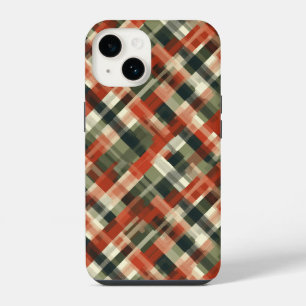 Stylish Cream Green Red Plaid Phone Case