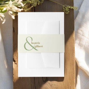 Stylish Cream Moss and Olive Green Modern Wedding Invitation Belly Band