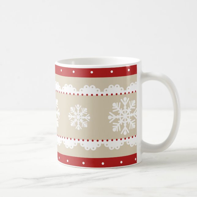 Stylish Cream Red White Christmas Pattern Coffee Mug (Right)