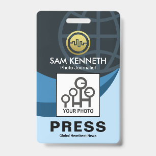 Stylish Creative Global Blue Waves Press Photo ID Badge