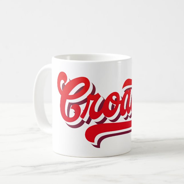 Stylish "Croatia" Typography Design Coffee Mug (Front Left)