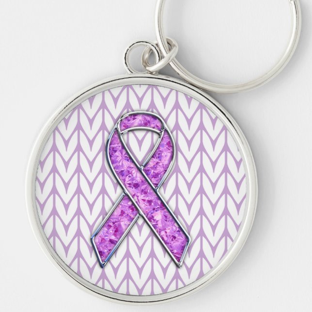 Stylish Crystal Pink Ribbon Awareness Knit Key Ring (Front)