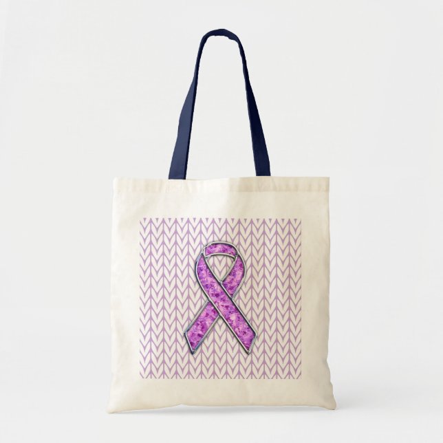Stylish Crystal Pink Ribbon Awareness Knit Tote Bag (Front)