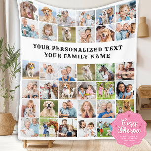 Stylish Custom 36 Photo Collage Modern Family Sherpa Blanket
