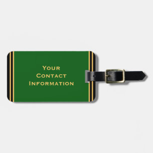 Stylish Custom Green Bag Tag Gold Lettering Stripe