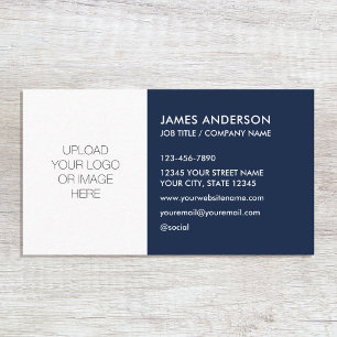 Stylish Custom Logo Minimalist Navy Blue White Business Card