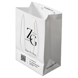Stylish Custom Logo   QR Code Business White Medium Gift Bag