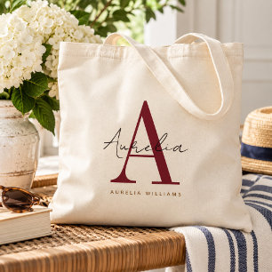Stylish Custom Monogram Name Script Calligraphy Tote Bag