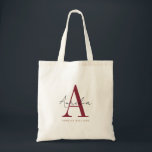 Stylish Custom Monogram Name Script Calligraphy  Tote Bag<br><div class="desc">Elegant, stylish tote bag with your custom name and monogram in a trendy hand lettered script calligraphy design in minimalist burgundy and black, this typography driven design makes a great gift for coworkers, teachers, coaches, girlfriends, boyfriends, wives, daughters, or any other work or family member! Great for the office, grocery...</div>