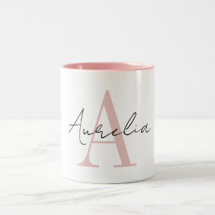 Stylish Custom Monogram Name Script Calligraphy Two-Tone Coffee Mug