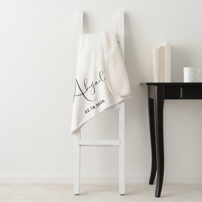 Stylish Custom Name Date Personalised Sherpa Blanket (In Situ)