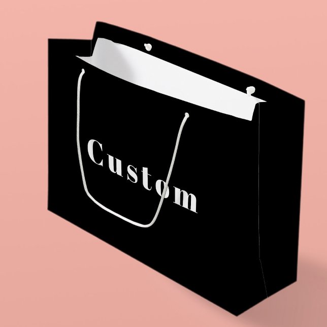 Stylish Custom Name or other Text | Black & White Large Gift Bag (Creator Uploaded)