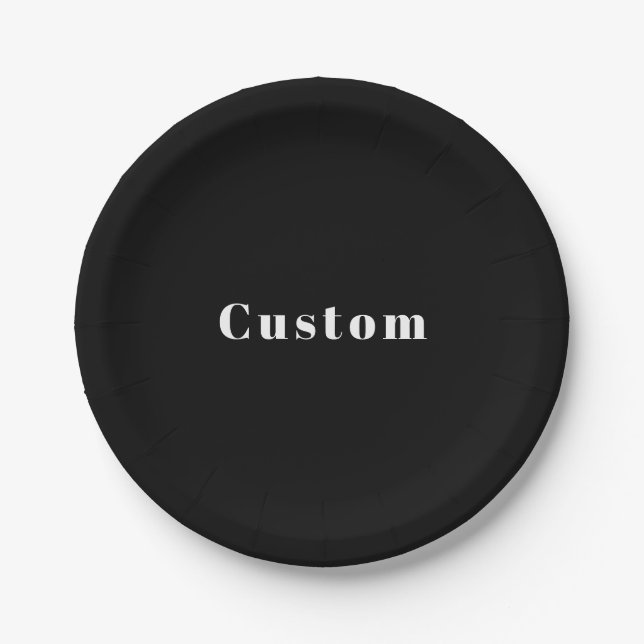 Stylish Custom Name or other Text | Black & White Paper Plate (Front)