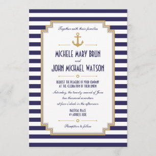 Stylish Custom Nautical Wedding Invitation
