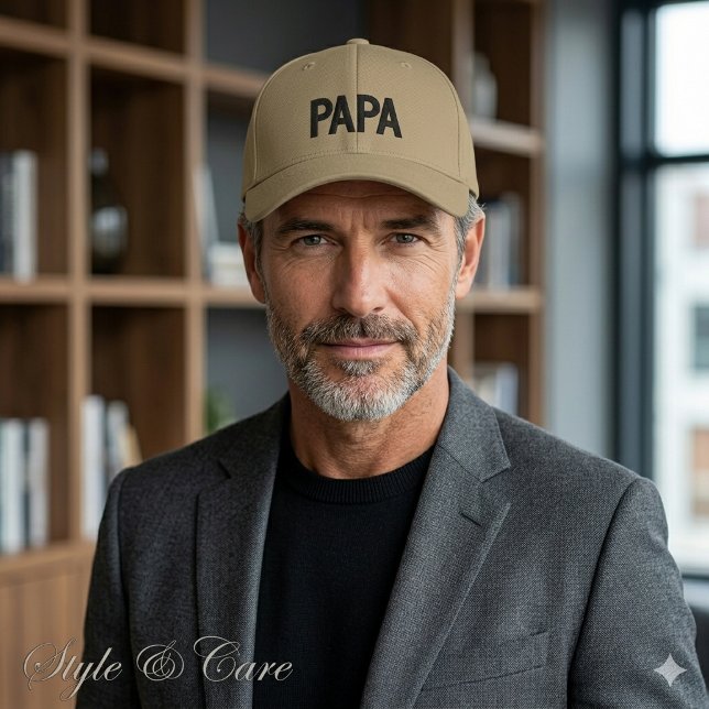 Stylish Custom PAPA Text Khaki Embroidered Hat (Stylish Custom PAPA Text Khaki Embroidered Baseball Cap)