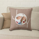Stylish Custom Photo Christmas Holiday Cushion<br><div class="desc">This stylish Christmas Holiday Photo Pillow is decorated with the word JOY in modern white typography on a taupe beige background.
Easily customisable with your photo and name.</div>