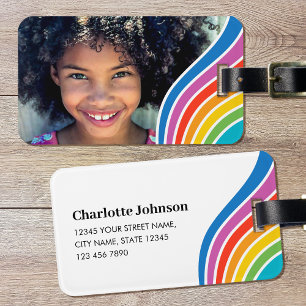 Stylish Custom Photo Rainbow Wave Luggage Tag