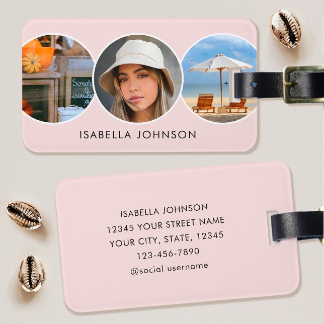 Stylish Custom Photos Blush Pink Luggage Tag (Creator Uploaded)
