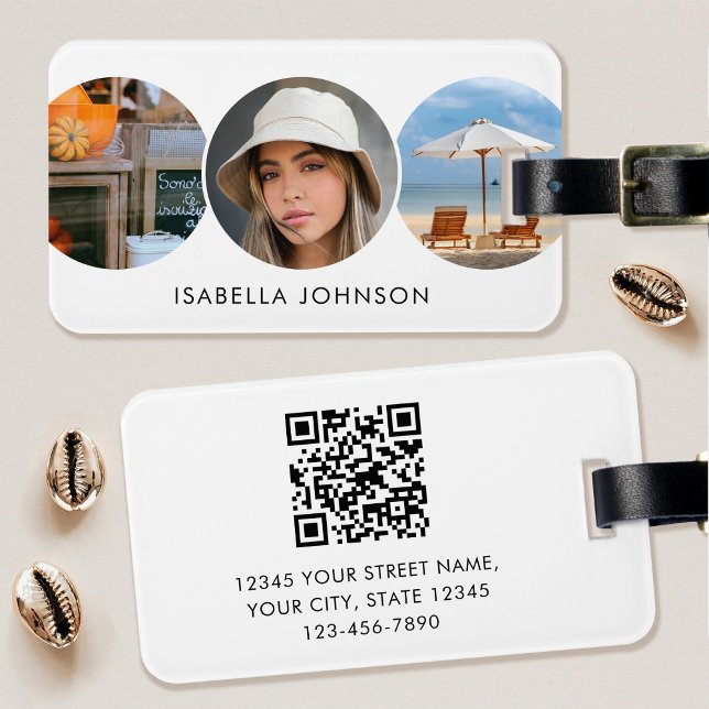 Stylish Custom Photos QR Code White Luggage Tag (Creator Uploaded)