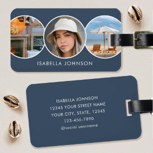 Stylish Custom Photos Slate Blue Luggage Tag