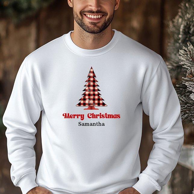 Stylish Custom Plaid Tree Christmas Sweatshirt (Stylish Custom Name Plaid Tree Christmas Sweatshirt)
