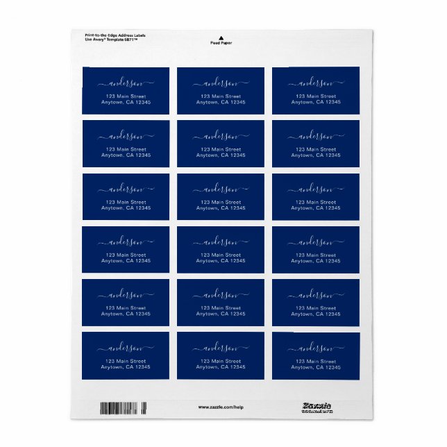 Stylish Custom Printed Navy Address Stickers (Full Sheet)