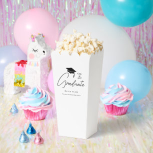 Stylish Custom Script Graduation White Popcorn Favour Box
