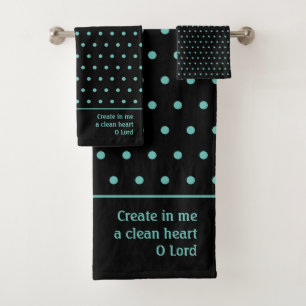 Stylish Customisable TEAL Polka Dot Black Bath Towel Set