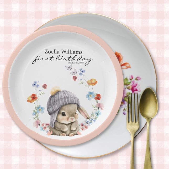 Stylish Cute Bunny Colorful Flower Party Plate (Stylish Cute Bunny Colorful Flower Party Plate 2)