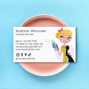 stylish cute cartoon house cleaning services  business card