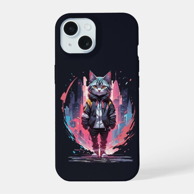 Stylish Cute Cat Design iPhone 15 Case (Back)