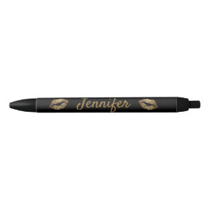 stylish cute chic personalised gold black kiss ink pen