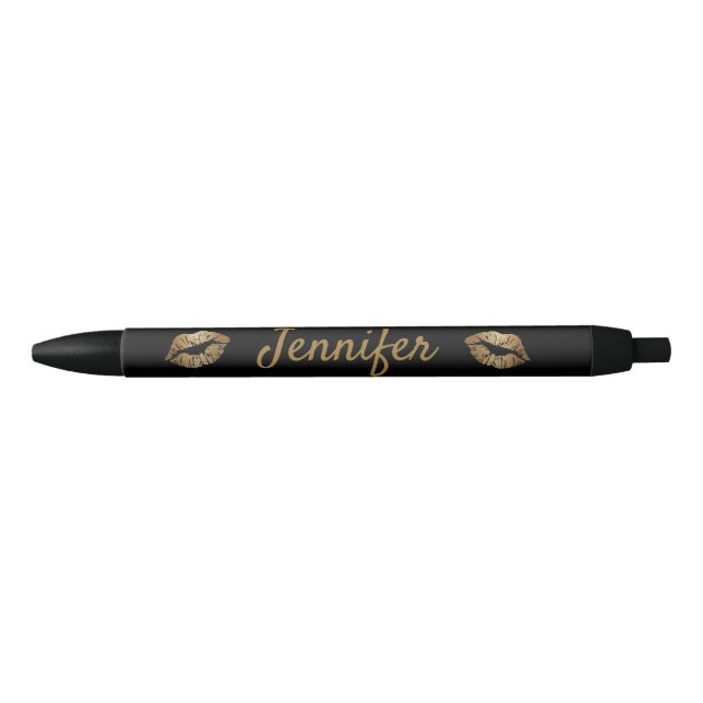 stylish cute chic personalised gold black kiss ink pen (Front)
