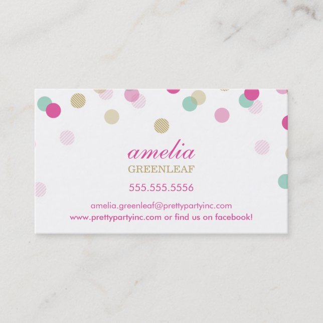 stylish cute confetti pretty fun pink gold mint business card (Front)