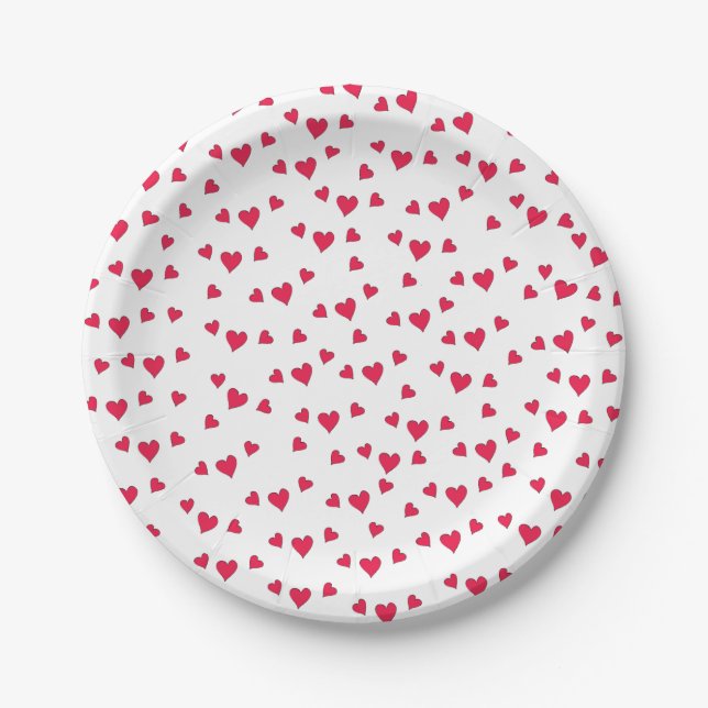 Stylish Cute Fun Red Hearts Simple Minimalist  Paper Plate (Front)