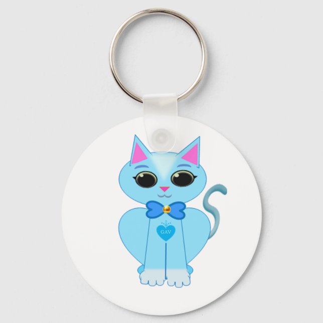 Stylish cute light blue kitty cat key ring (Front)