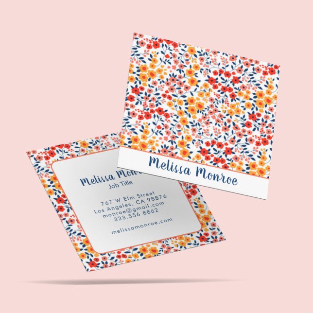 Stylish Cute Little Flowers Floral Typography  Square Business Card (Creator Uploaded)