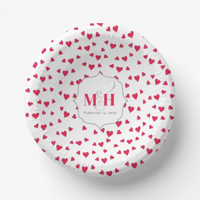 Stylish Cute Monogram Whimsical Simple Hearts  Paper Plate (Front)