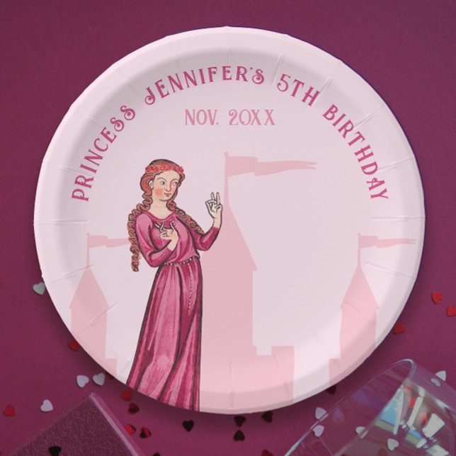 Stylish Cute Pastel Pink Princess Fairytale Castle Paper Plate (Creator Uploaded)