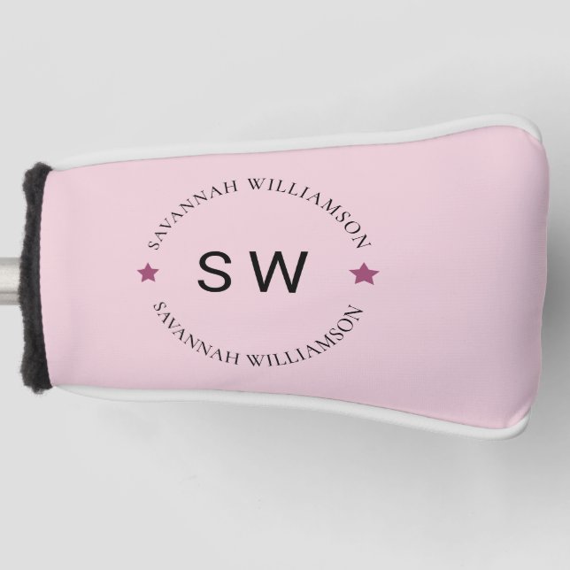 Stylish cute personalised monogram pink  golf head cover (Front)