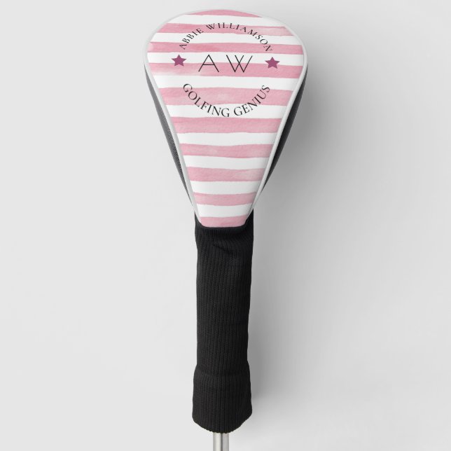 Stylish cute personalised monogram pink  golf head cover (Front)