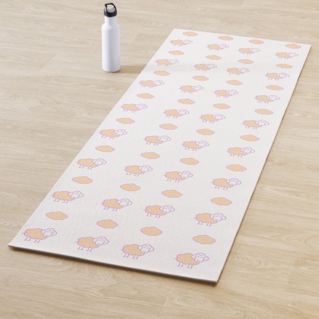 Stylish Cute Pink Sheep With Clouds Pattern Yoga Mat (In Situ)