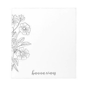 Stylish Cute Unique Modern Black & White Floral Notepad